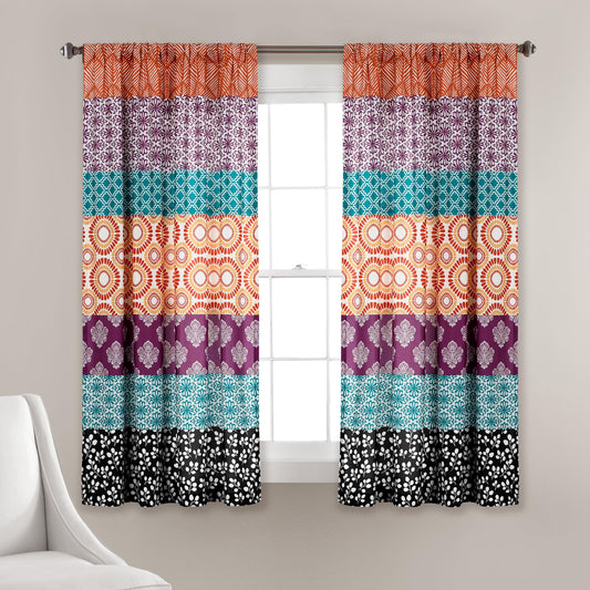 Lush Decor Bohemian Stripe Window Curtain Panels, Pair 52" W x 63" L Fuchsia & Orange - Light Filtering Curtains for Bedroom - Boho Curtains - Maximalist Decor