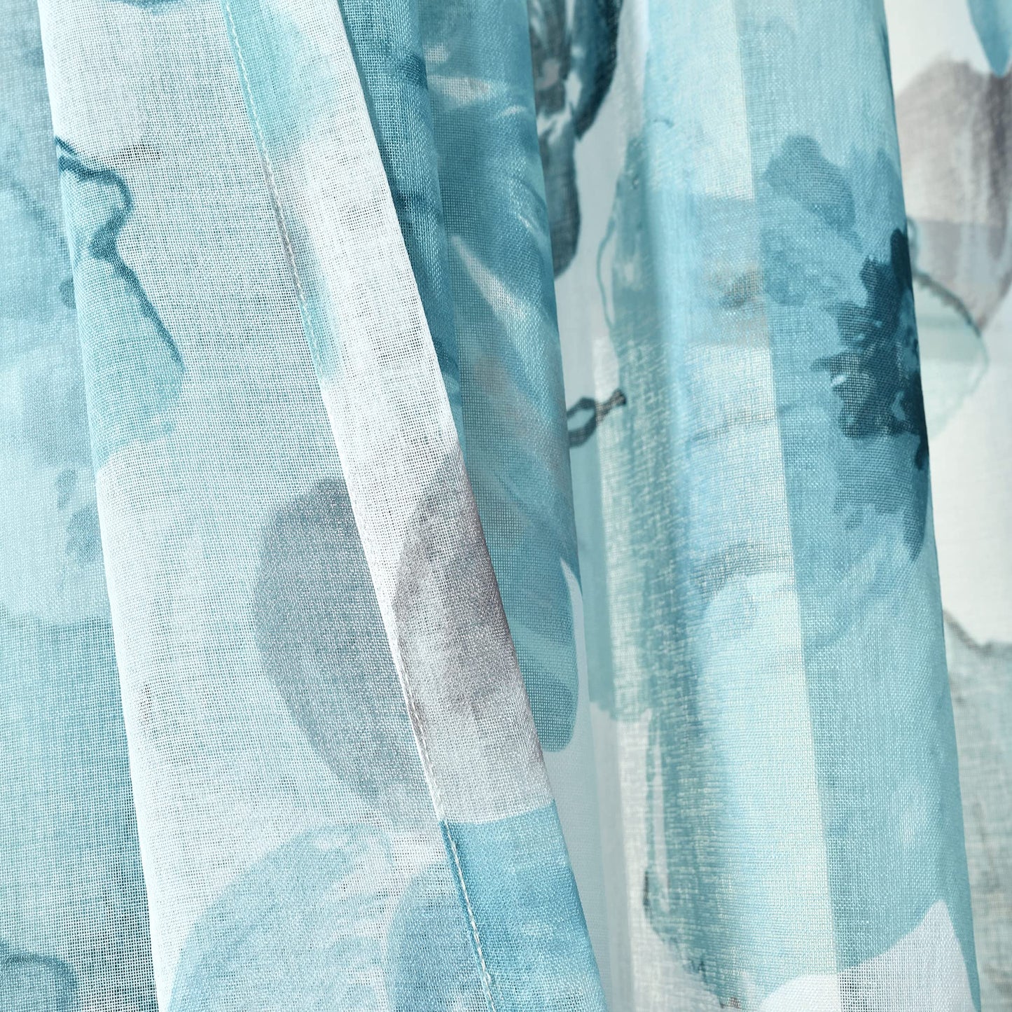 Lush Decor Leah Floral Sheer Window Curtain Panels Pair 52"W x 84"L Blue - Floral Curtains for Bedroom - Sheer Curtains for Living Room