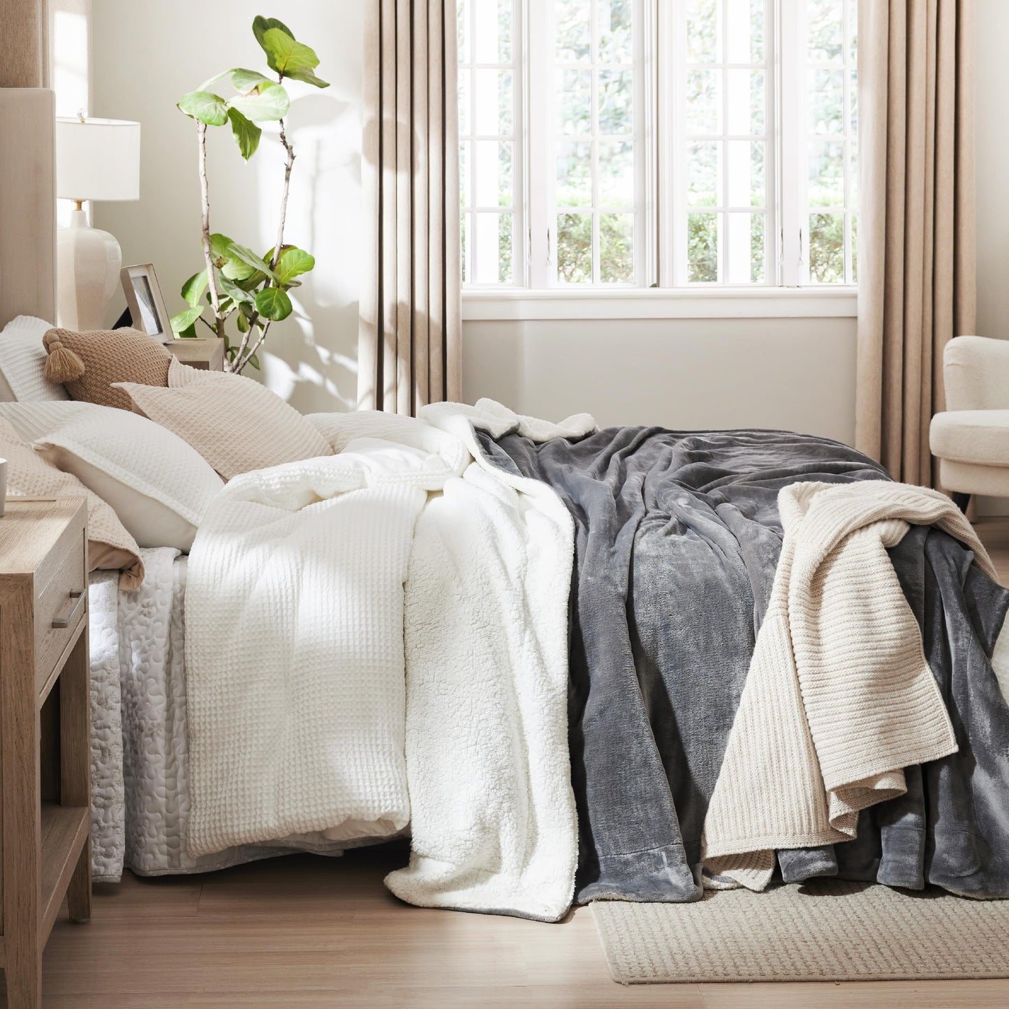 Bedsure GentleSoft Sherpa Fleece Throw Blanket for Couch, Non-Heated, Thick & Warm Cozy Blanket for Winter, Soft Fuzzy Plush Throw Gifts for Women and Men, Grey, 50x60 Inches