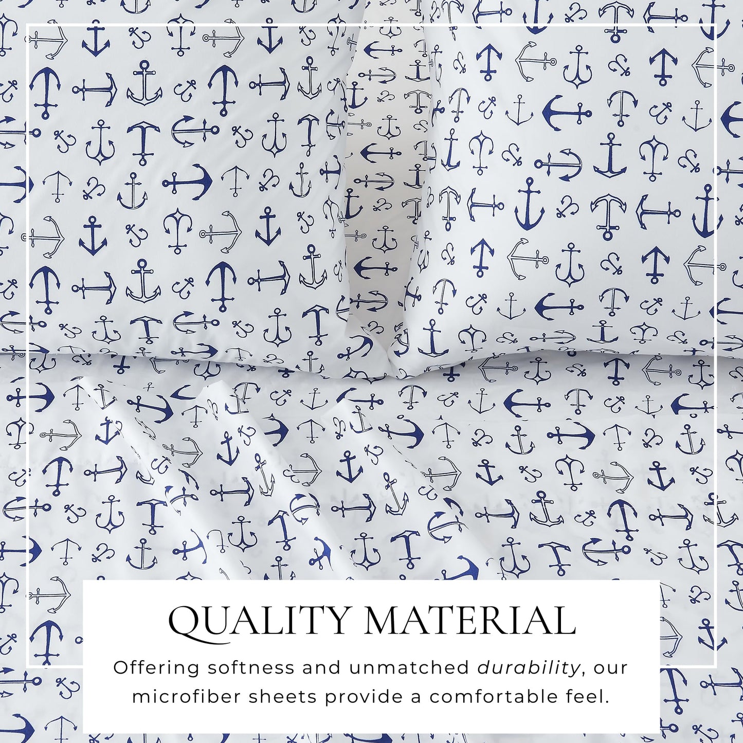 Great Bay Home King Coastal Microfiber Sheet Set - 4-Piece Nautical-Printed, Ultra-Soft Sheets - Beach-Themed Bedding Sheets & Pillowcases (Anchor)