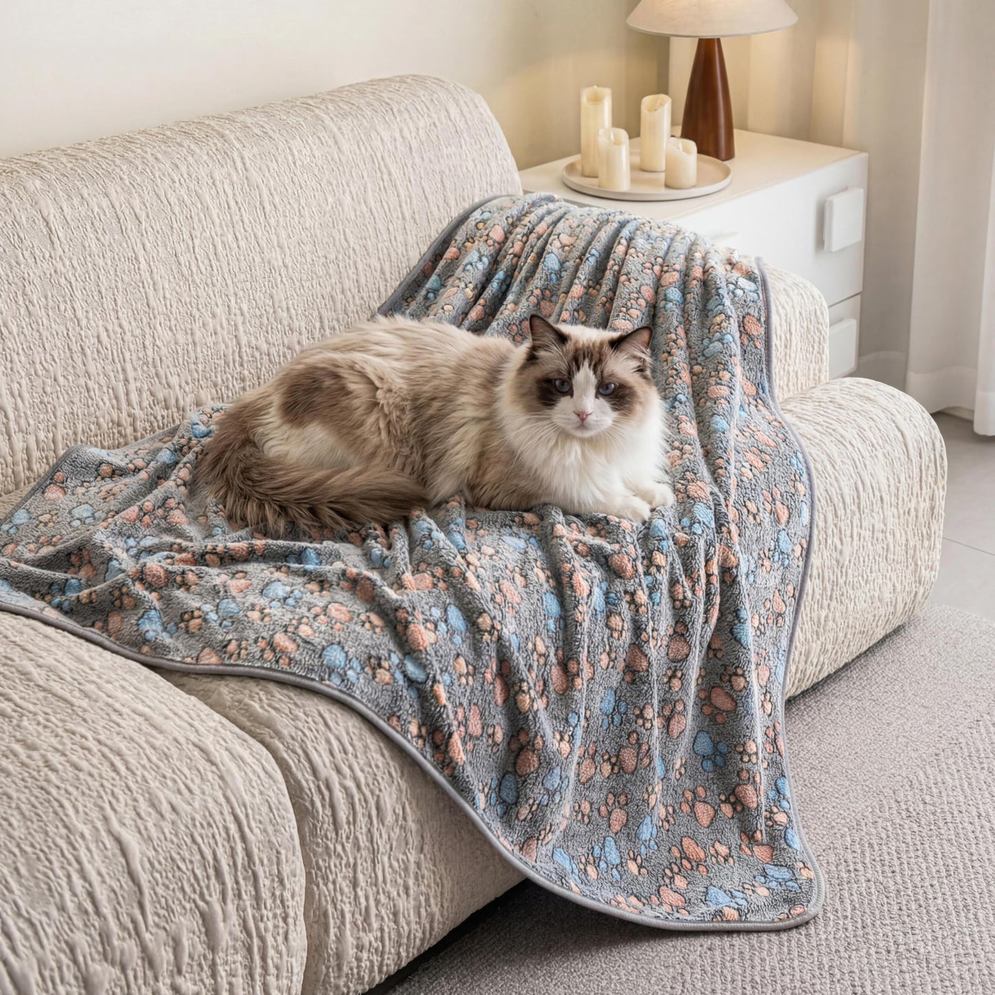 AIWEK Dog Blanket 2 Pack Soft Flannel Pet Blanket for Dogs & Cats, Cozy Puppy Blanket for Couch Bed Crate, Washable Paw Print Throw 50x60 Inch Grey&Brown