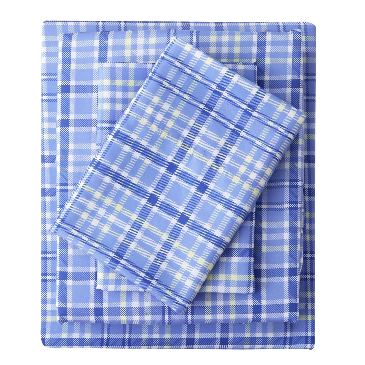 Mooreeke Cozy Plaid Microfiber Printed Queen Sheet Set - Soft & Breathable Purple Yellow Plaid Bed Sheets with Extra Deep Pocket - Non-Slip Fitted Design - Purple Yellow Square Plaid Pattern - Queen