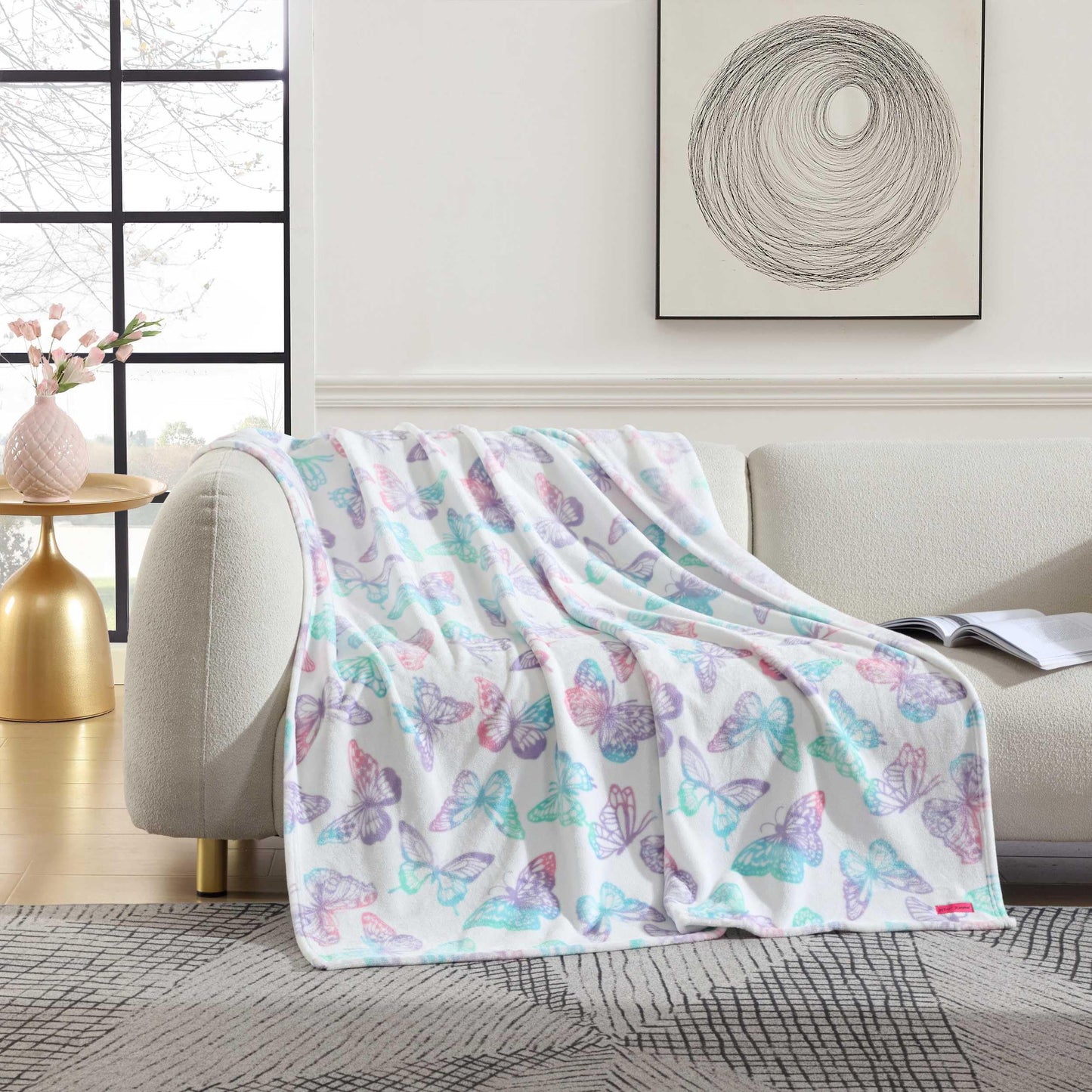 Betsey Johnson - Blanket, Buttery-Soft Throw Blanket for Couch or Bed, Boldly Plush & Oversized Bedding (Butterfly Rainbow Purple, 50" x 70")