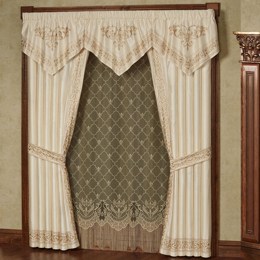 Touch of Class Versailles Window Ascot Valances & 96L Curtains, Pearl