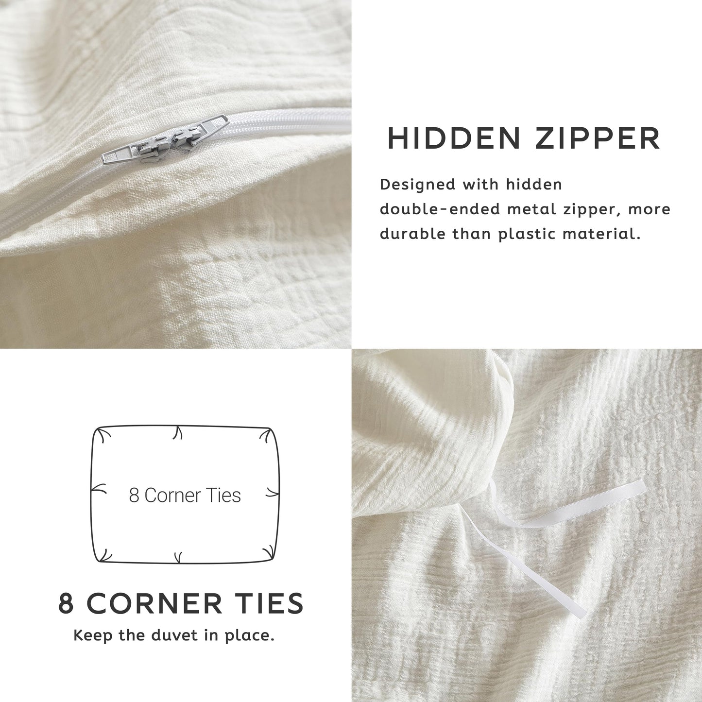 SE SOFTEXLY Muslin Duvet Cover Queen Size, 100% Washed Cotton Duvet Cover Set, Ultra Soft Comforter Cover Linen Like, 3 Pieces Minimalist Gauze Duvet Cover with 2 Pillowcases, 90"x90", White