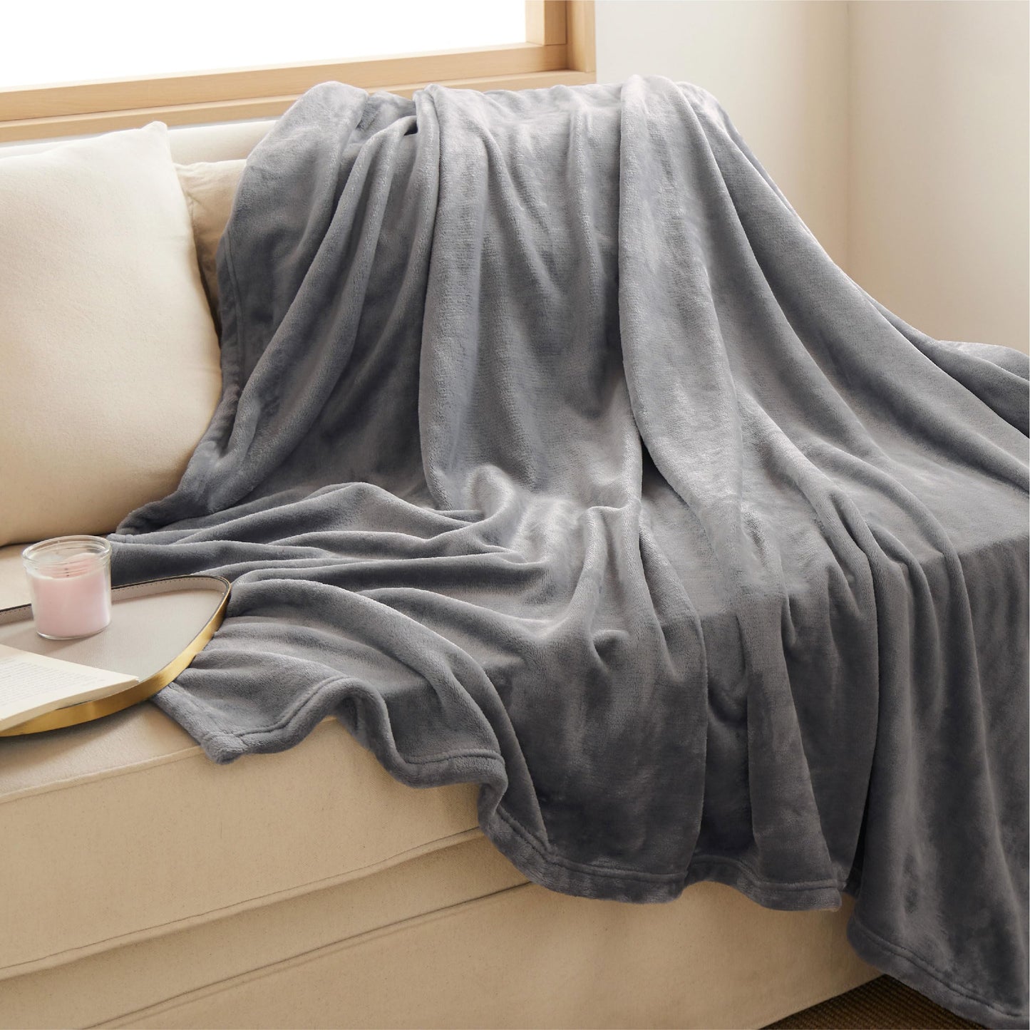 Bedsure GentleSoft Fleece Throw Blanket for Couch Grey - Lightweight Plush Fuzzy Cozy Soft Blankets and Throws for Sofa, Couch, Travel, Camping, 50x60 inches