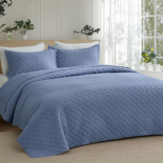 Bedsure Quilts King Size - Lightweight Bedspreads King Size with Basket Weave Pattern, Soft Quilt Bedding Set, Mineral Blue Comforter Set Coverlet for All Seasons with 2 Pillow Shams (106" x 96")