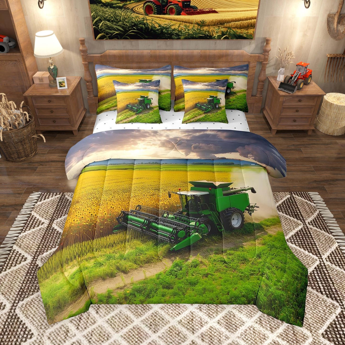 Feelyou Boys Tractor Comforter Set Twin 7 Pieces Comforters 3D Print Construction Car Bedding Set Harvester Tractor Farm Bed in a Bag with Comforter, Sheets, Pillowcases & Cushion Covers
