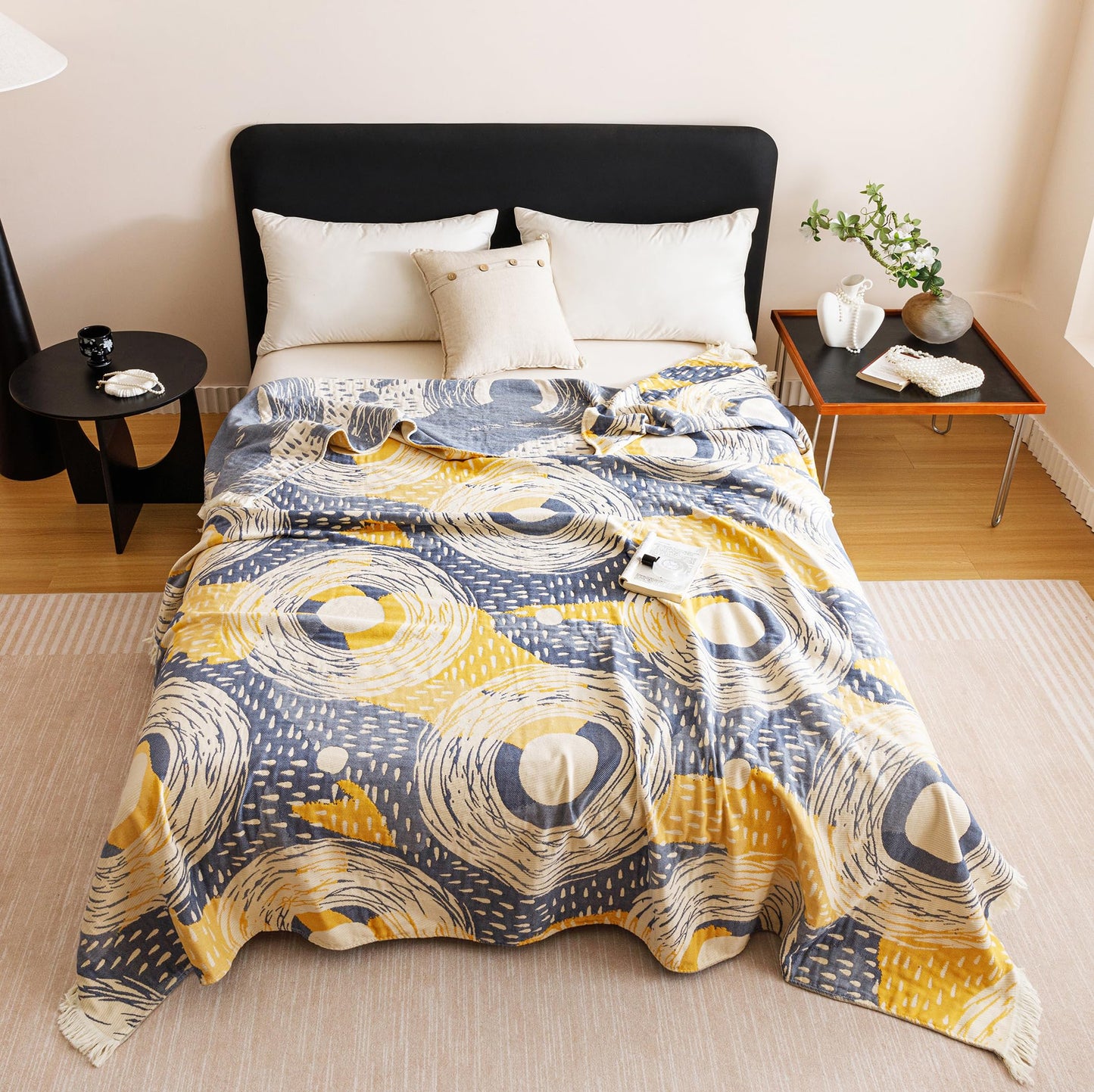 Scientific Sleep Starry Night Impressionism Art Blanket Sky Moon Star 100% Cotton Muslin Blanket Throw for Bed Couch Sofa Cozy Soft Bedding Bedspread Quilt Coverlet Full Queen 80 in x 90 in