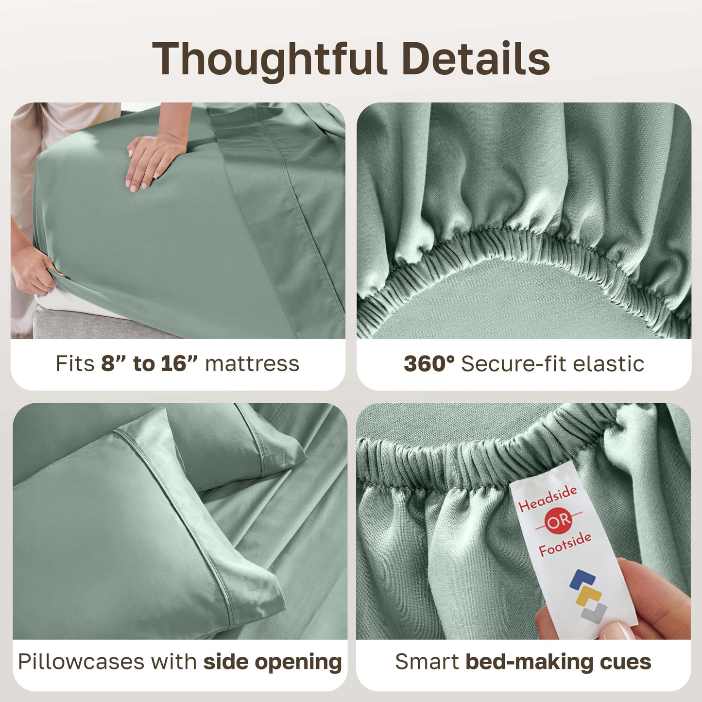 California Design Den Soft 100% Cotton Bed Sheets Queen Size Set, 400 Thread Count Good Housekeeping Award Winner, Silky Sateen with Deep Pockets, Long Staple Cotton Queen Bed Sheet Set - Sage Green