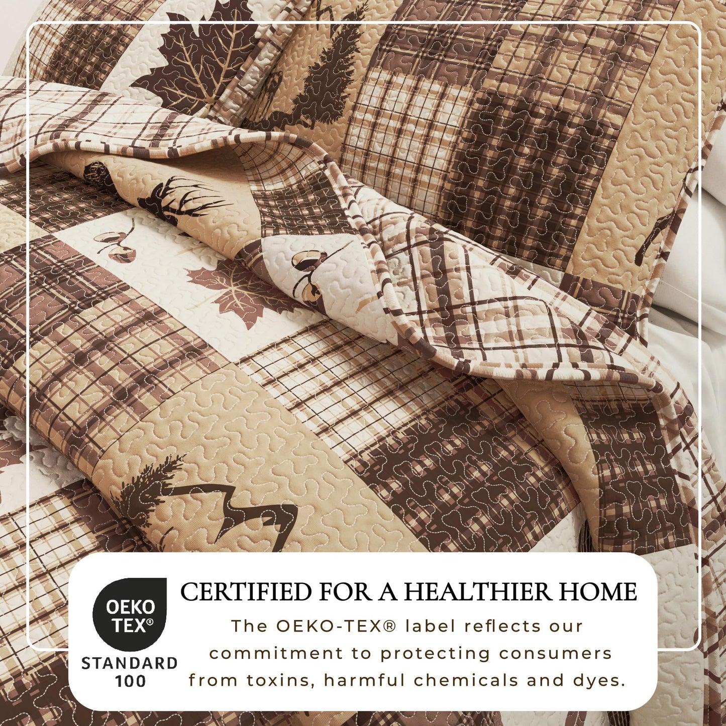 Great Bay Home Lodge Quilt Set - 3-Piece Full/Queen Size Rustic Bedding Set - Lightweight, All-Season, Reversible Bedspread (Deer & Leaf Patchwork)