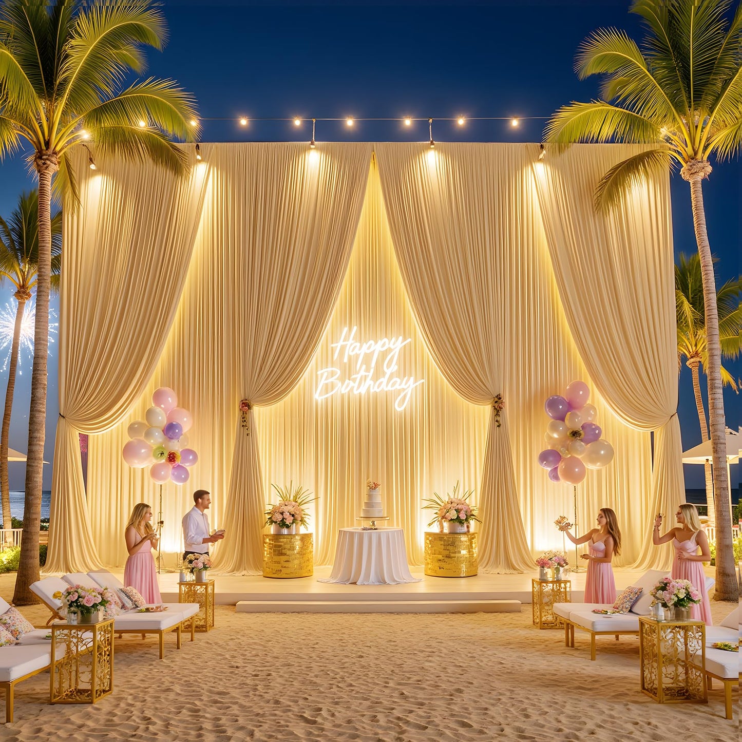 gogoparti 10x20FT Beige Ceiling Drapes for Weddings Parties - 2 Panels of 5x20FT Wrinkle Free Silk Beige Drapes for Tent Canopy, Weddings, Birthdays, Parties, Tent & Event Decoration