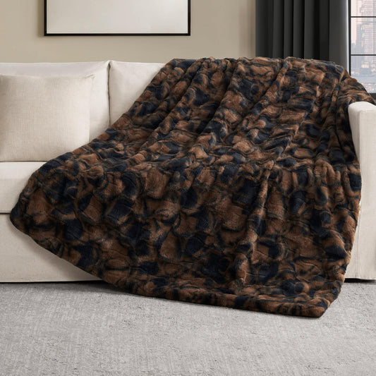Nine West Faux Fur Throw Blanket, 50"x70", Cacao Nibs Brown