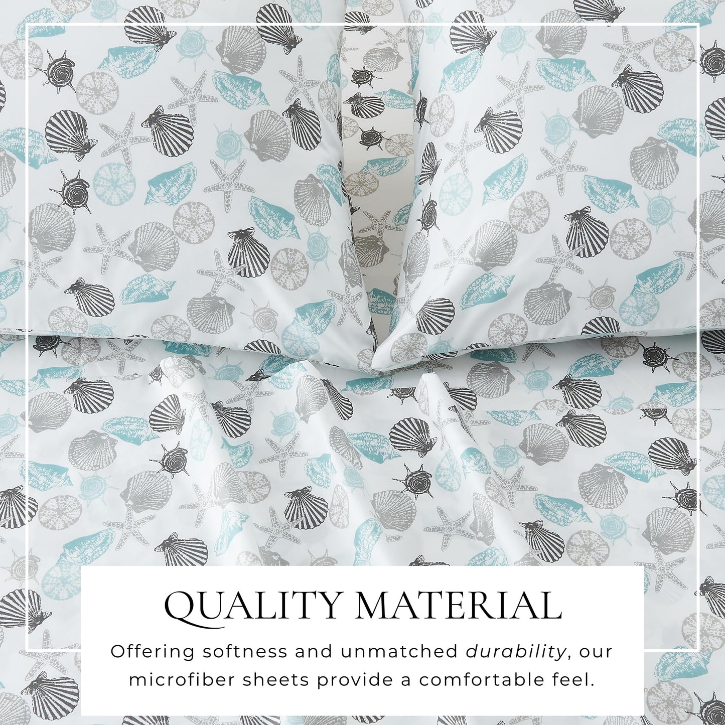 Great Bay Home Twin Coastal Microfiber Sheet Set - 3-Piece Nautical-Printed, Ultra-Soft Sheets - Beach-Themed Bedding Sheets & Pillowcases (Seashell)