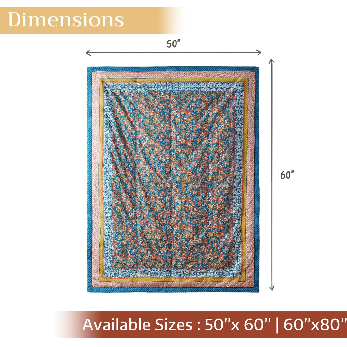 Maison d' Hermine Throw Blanket for Couch Lightweight Soft Warm Breathable Cotton Throw Blankets for Bed Girls Boys Women Men Gifts Travel Living Room Spring Summer (Kerala - Blue, 60" X 80")