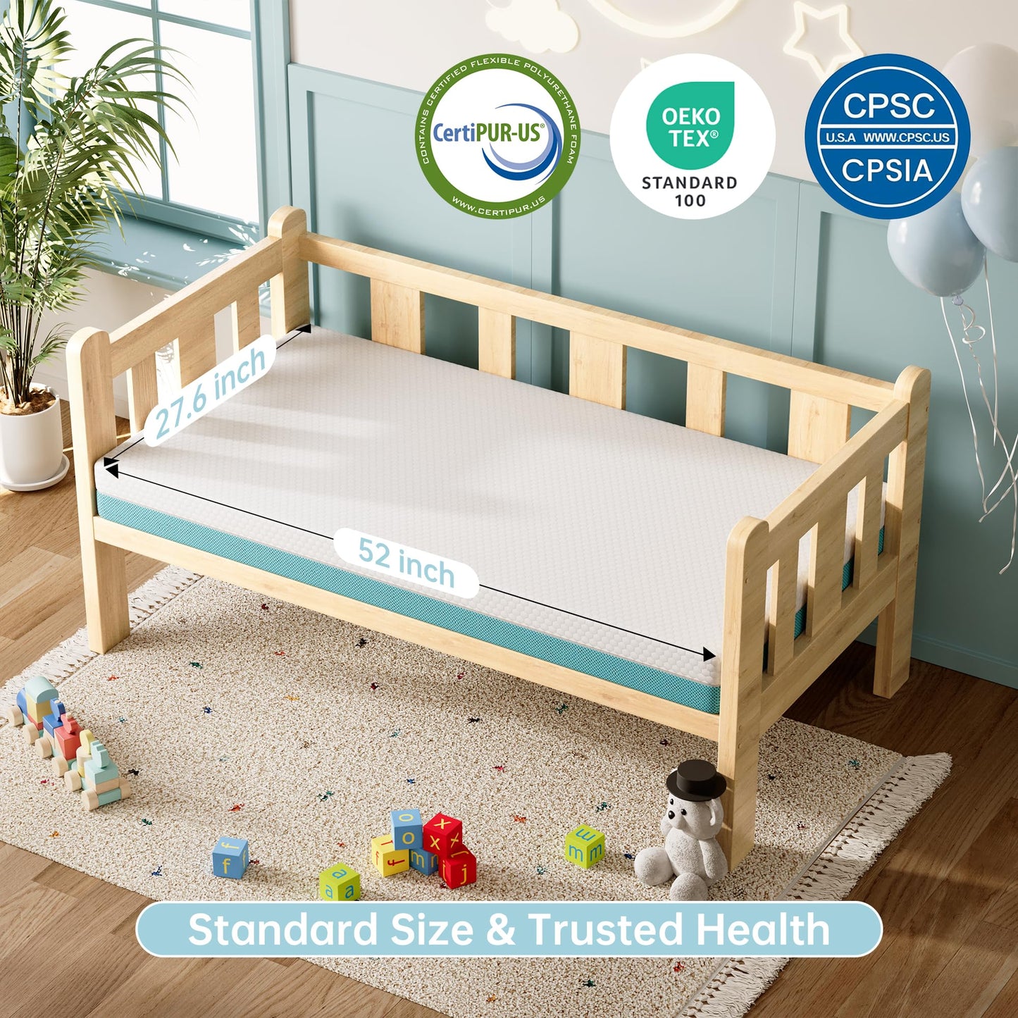 TeQsli Crib Mattress, Memory Foam Toddler Mattress with Breathable Washable Cover, Standard Size Baby Mattresses for Crib: 52 x 27.6 x 4.5 Inch