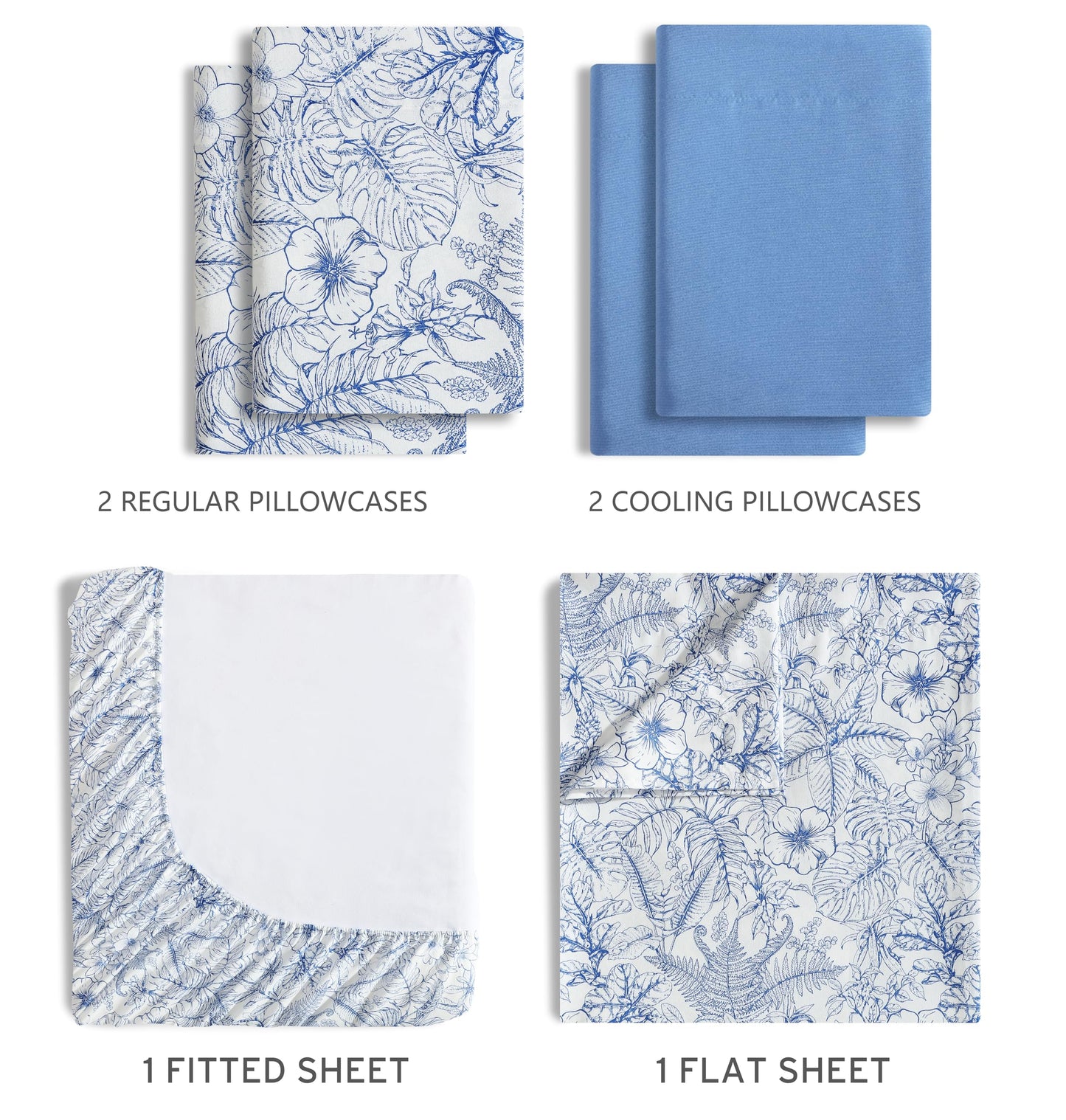 Caribbean Joe 6-Piece Sheet Set with Cooling Pillowcases, 12-inch Deep Pockets, Tropical Beach Coastal Design, Queen, Tropical Toile Blue