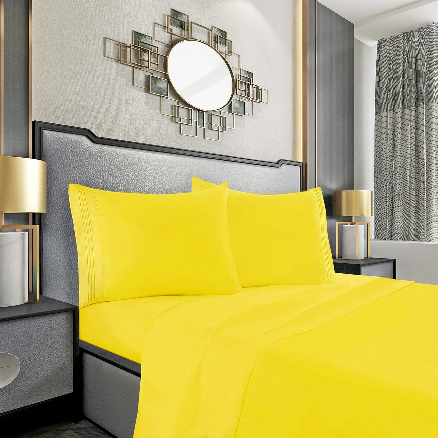 Mocassi Pillow Cases Standard Size Set of 2 - Pillow Covers - Pillow Protector - Hotel Luxury 1800 Thread Count Bedding Sheets & Cooling Pillowcases (Set of 2 Standard/Queen Size, Yellow)