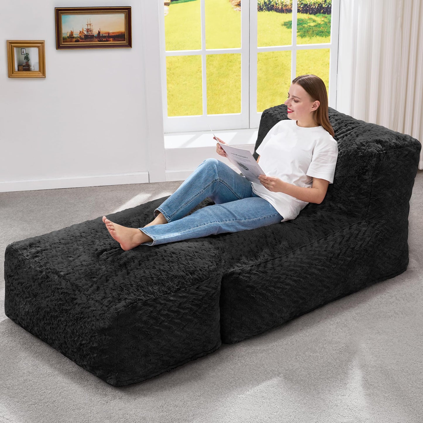 Hobestluk Giant Memory Foam Bean Bag Chairs Sofa for Adults (Black,Large)