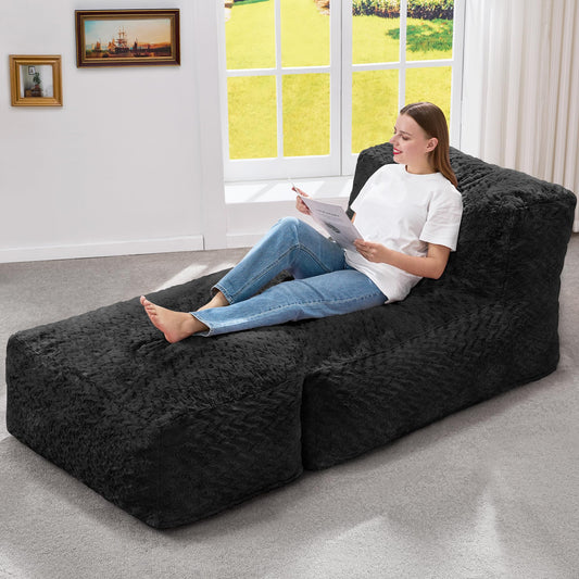 Hobestluk Giant Memory Foam Bean Bag Chairs Sofa for Adults (Black,Large)