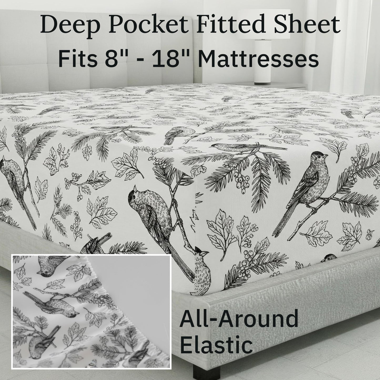 California Design Den Flannel King Sheets Set - Made in Portugal 100% Cotton, Thick, Velvet Soft 4-Piece King Size Flannel Sheets Set, Triple-Brushed with Extra Deep Pockets - Winter Birds