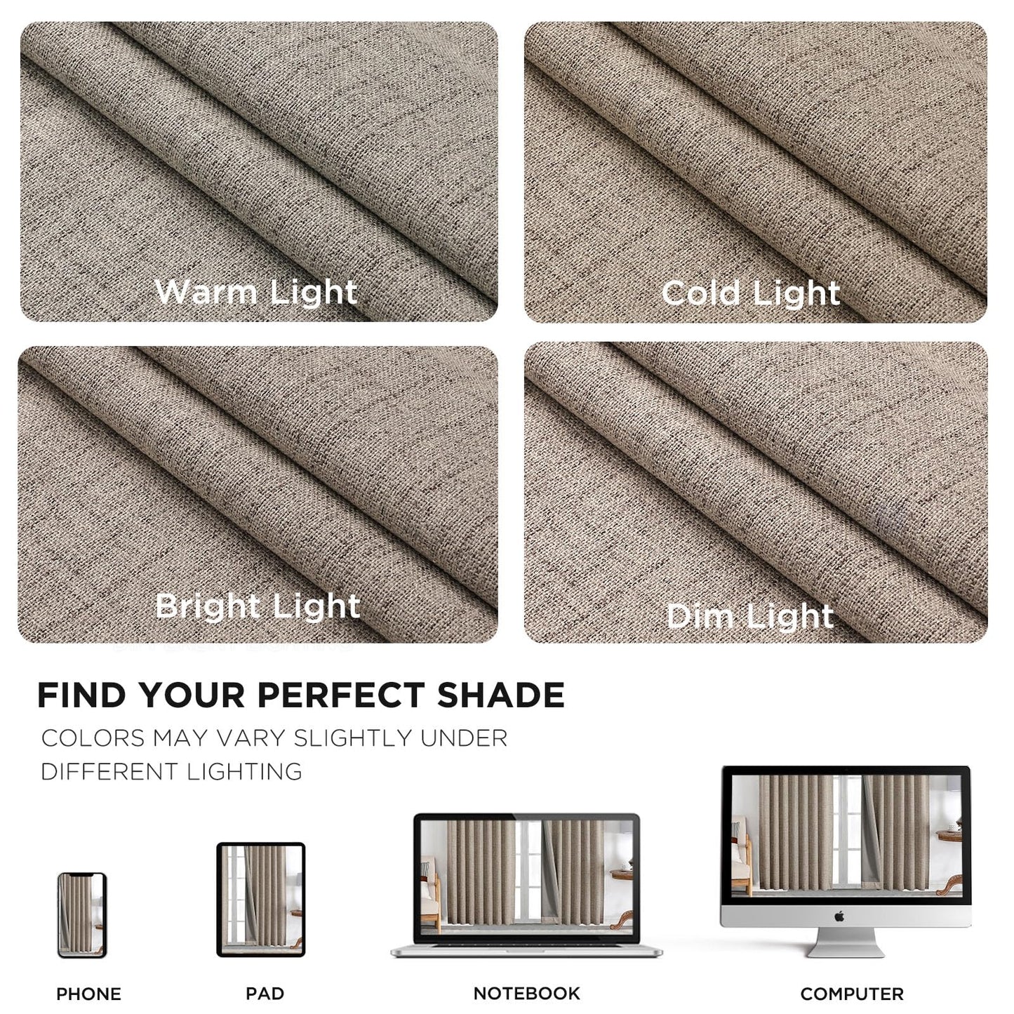 Joydeco 100% Blackout Curtains for Bedroom - Nature Linen 84 Inch Long Light Blocking 2 Panels Set, Rod Pocket & Back Tabs Living Room Drapes, Thermal Insulated Room Darkening Window Curtains