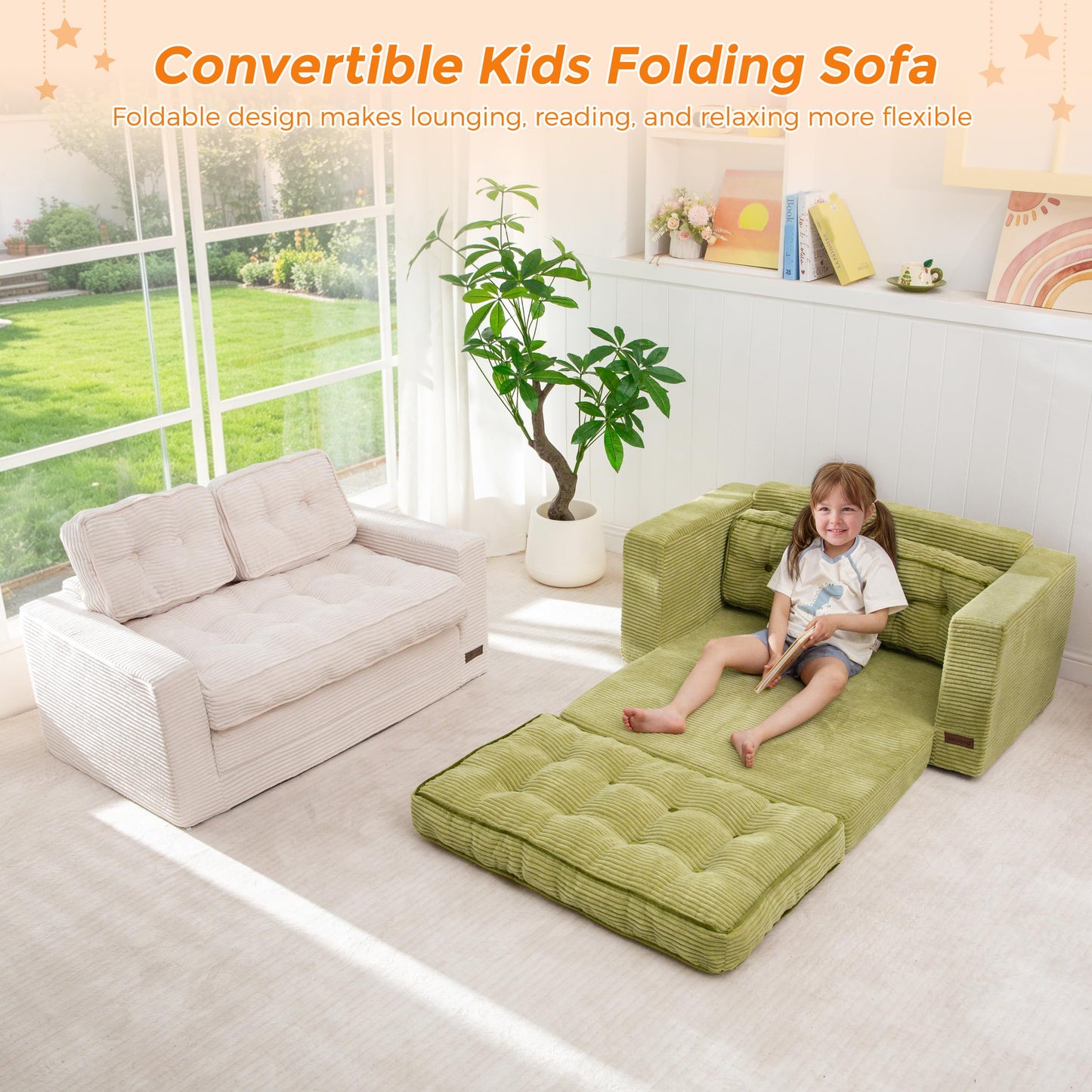 MAXYOYO Convertible Sofa Bed for Boys and Girls, Floor Kids Bean Bag Chair