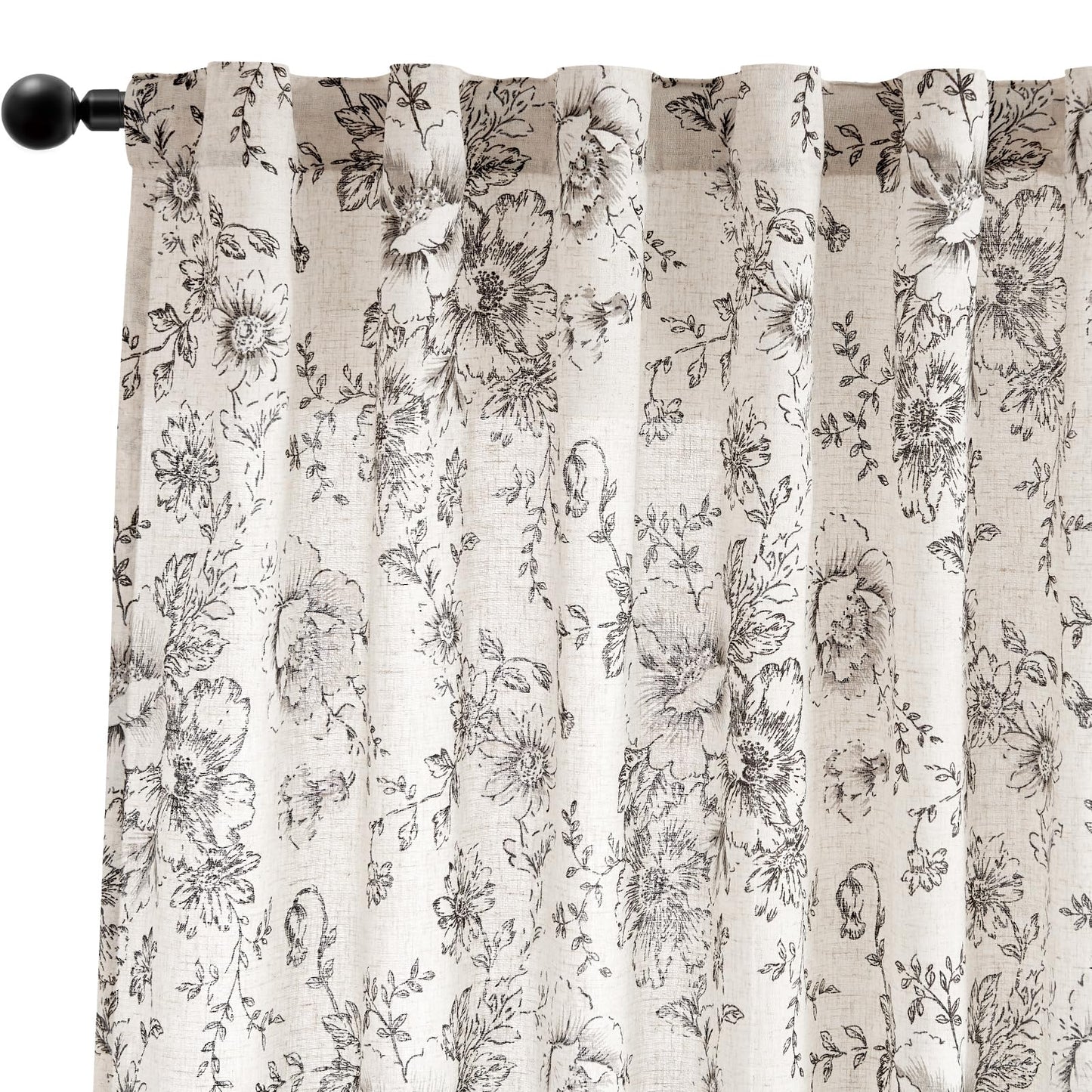 jinchan Floral Curtains for Living Room 84 Inch Length Farmhouse Printed Curtain Rod Pocket Back Tab Black Peony Flower Patterned Drapes Bedroom Window Curtains Set 2 Panels 25% Linen 75% Polyester