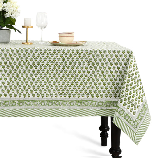 CPC Tablecloth 100% Cotton 60x60 Inch Indian Block Print Square Table Cover, Table Cloth for Weddings, Spring/Summer, Barbeque - Emerald Green