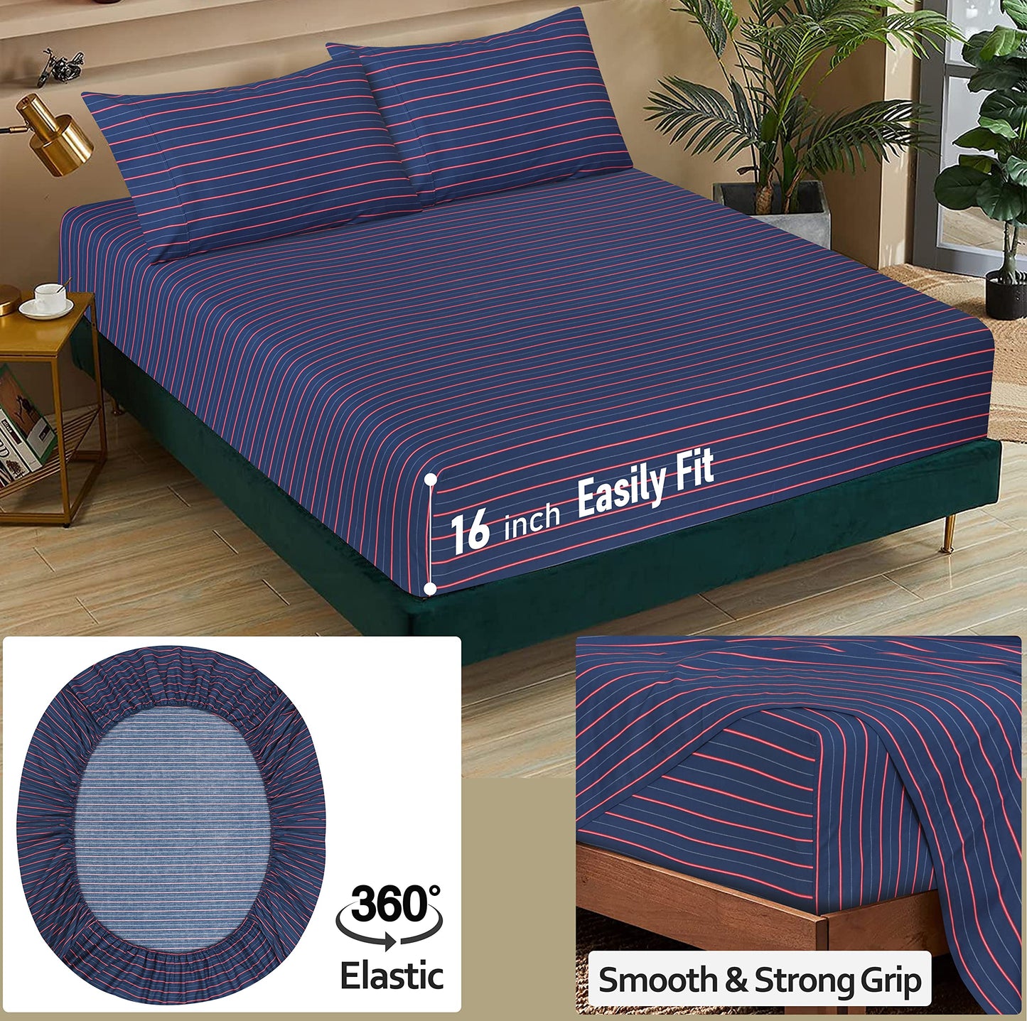RUVANTI 100% Cotton Percale Sheets Full Size, Nautical