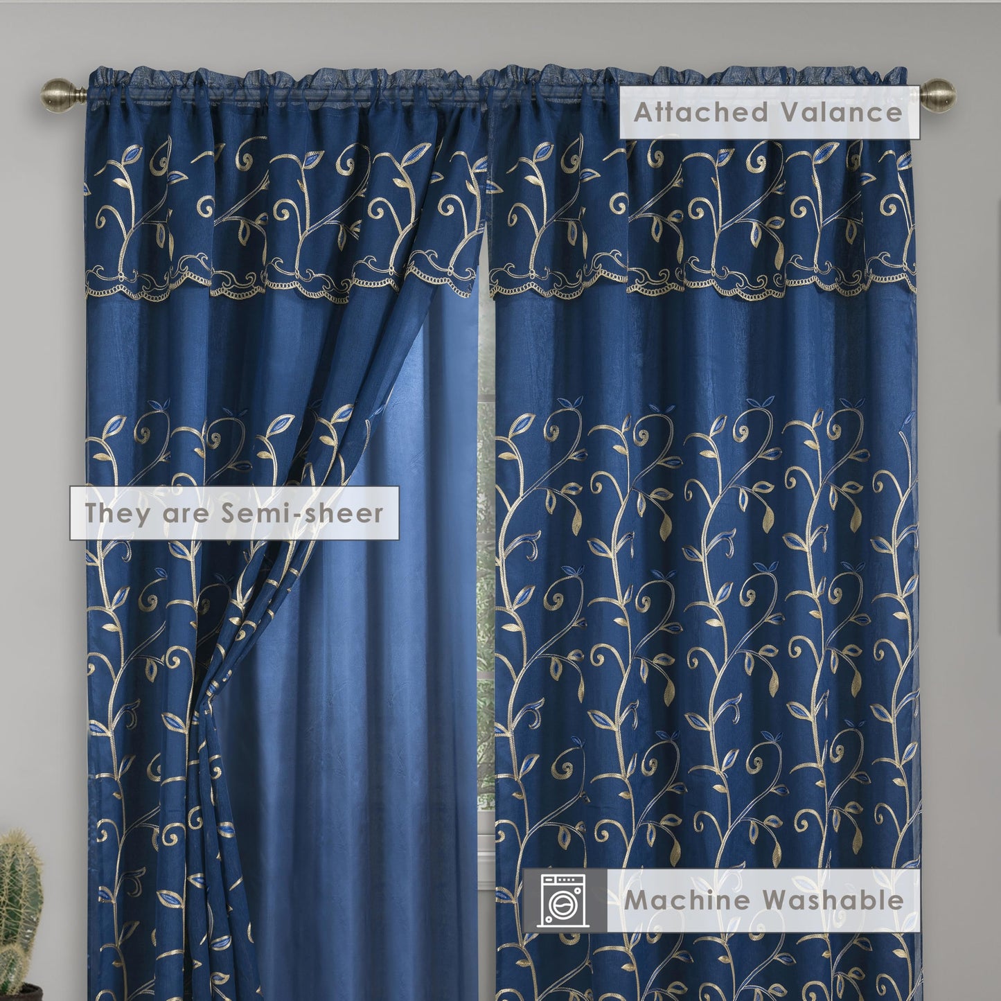 Elegant Comfort Luxury Curtain/Window Panel Set with Attached Valance and Backing 54" X 84 inch (Set of 2), Navy