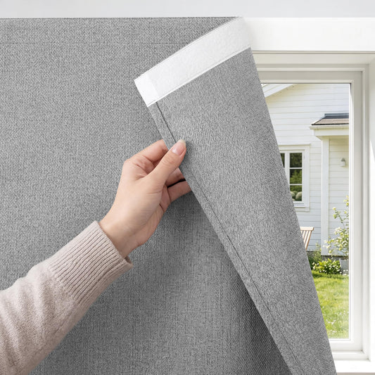 Foxdecor Blackout Curtains No Drill Hook and Loop Single Panel for Window