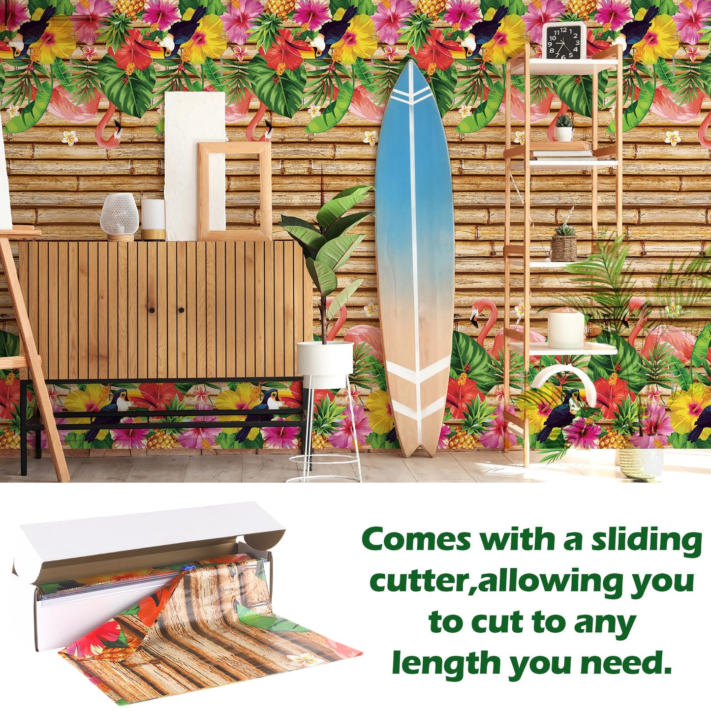 Kochorie 100 Ft X 54 Inch Hawaiian Luau Party Tablecloth Roll with Cutter Box, Disposable Plastic Hawaii Tiki Totem Table Cover, Aloha Tropical Floral Table Decorations for Summer Beach Pool Birthday