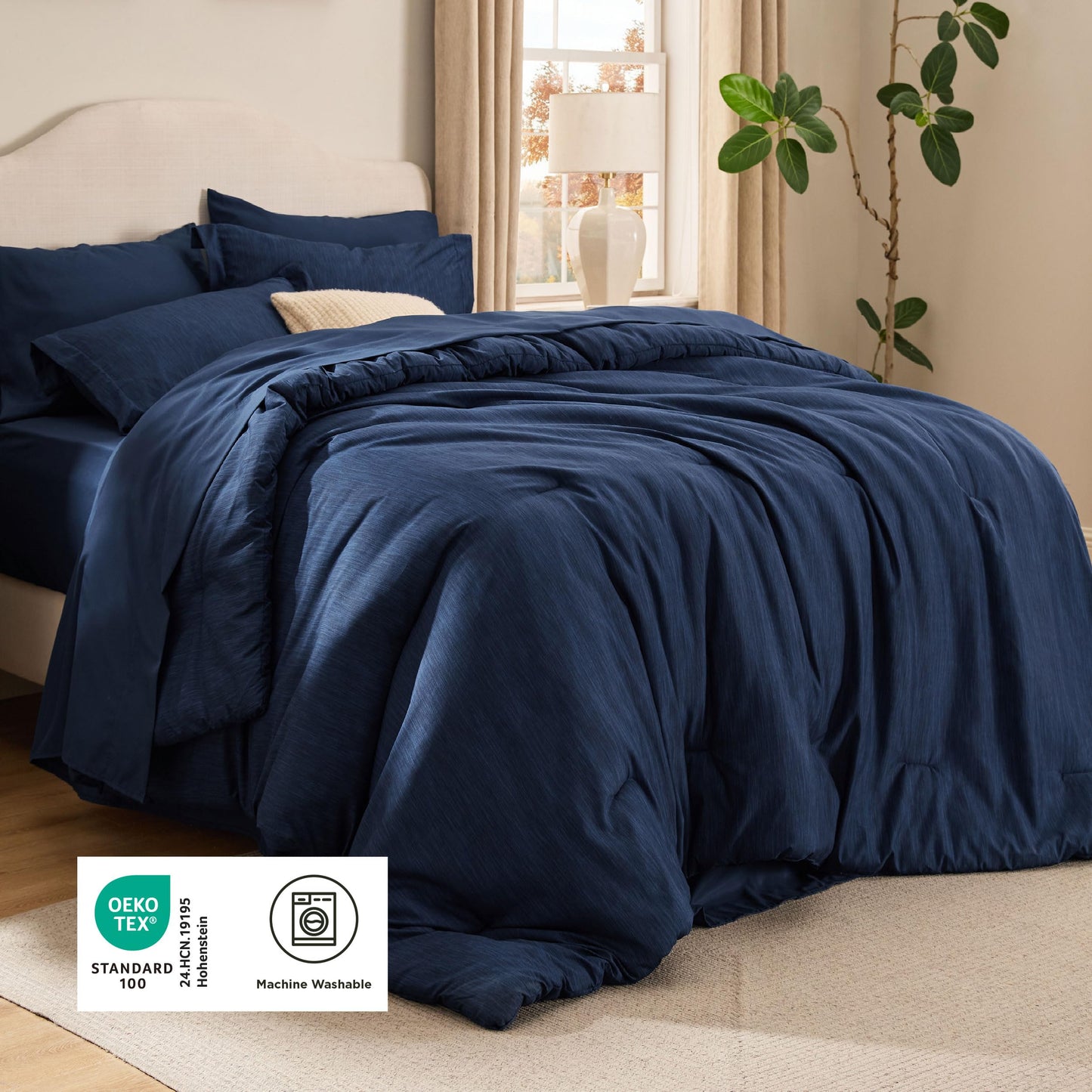 Bedsure King Size Comforter Set Navy - Bed in a Bag King Bedding 7 Pieces, Cationic Dyed Bed Set Gift for Family, Navy Soft Bedding for All Seasons Comforter with Sheets, Pillowcases & Shams