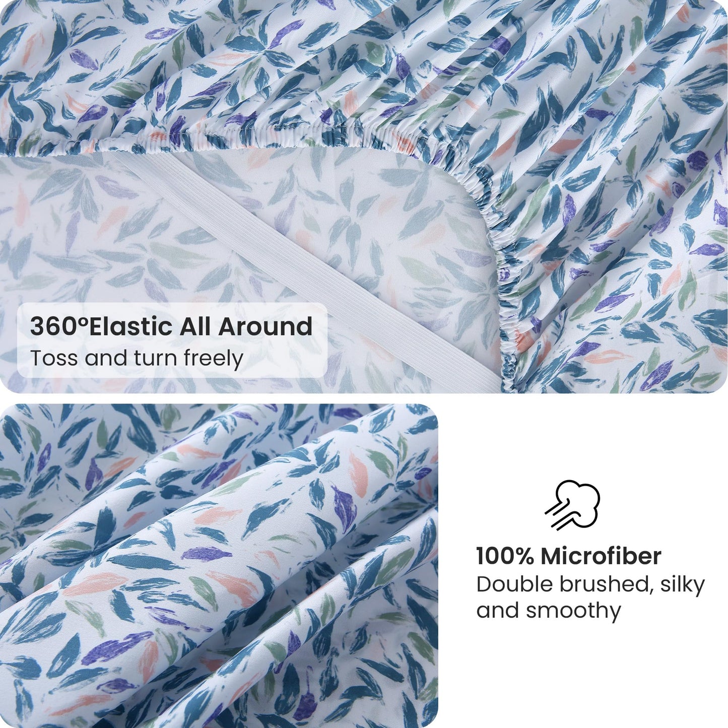 Viviland Floral Twin Sheet Set - 3 Piece Vintage Deep Green Flower Patterned Bed Sheets - Soft, Breathable Microfiber Sheets with Deep Pocket, Non-Slip Fitted Sheets & Pillowcases