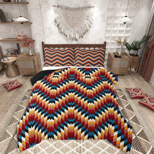 jejeloiu Southwestern Native Aztec Comforter Set All Season Bohemian Bedding Set with 2 Pillow Cases Brown Blue Microfiber Kids Queen Bedclothes Tribal Geometric Bedroom Decor Duvet Quilt Breathable