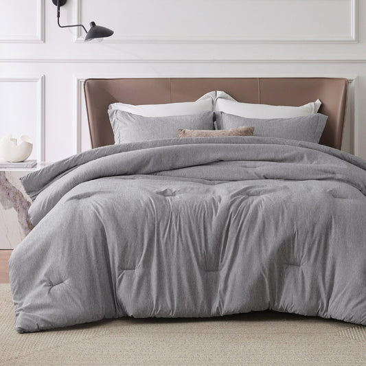 Bedsure Grey Queen Comforter Set - Soft Bedding for All Seasons, Cationic Dyed Bed Set, 3 Pieces, 1 Queen Size Comforter (90"x90") and 2 Pillow Shams (20"x26"+2")