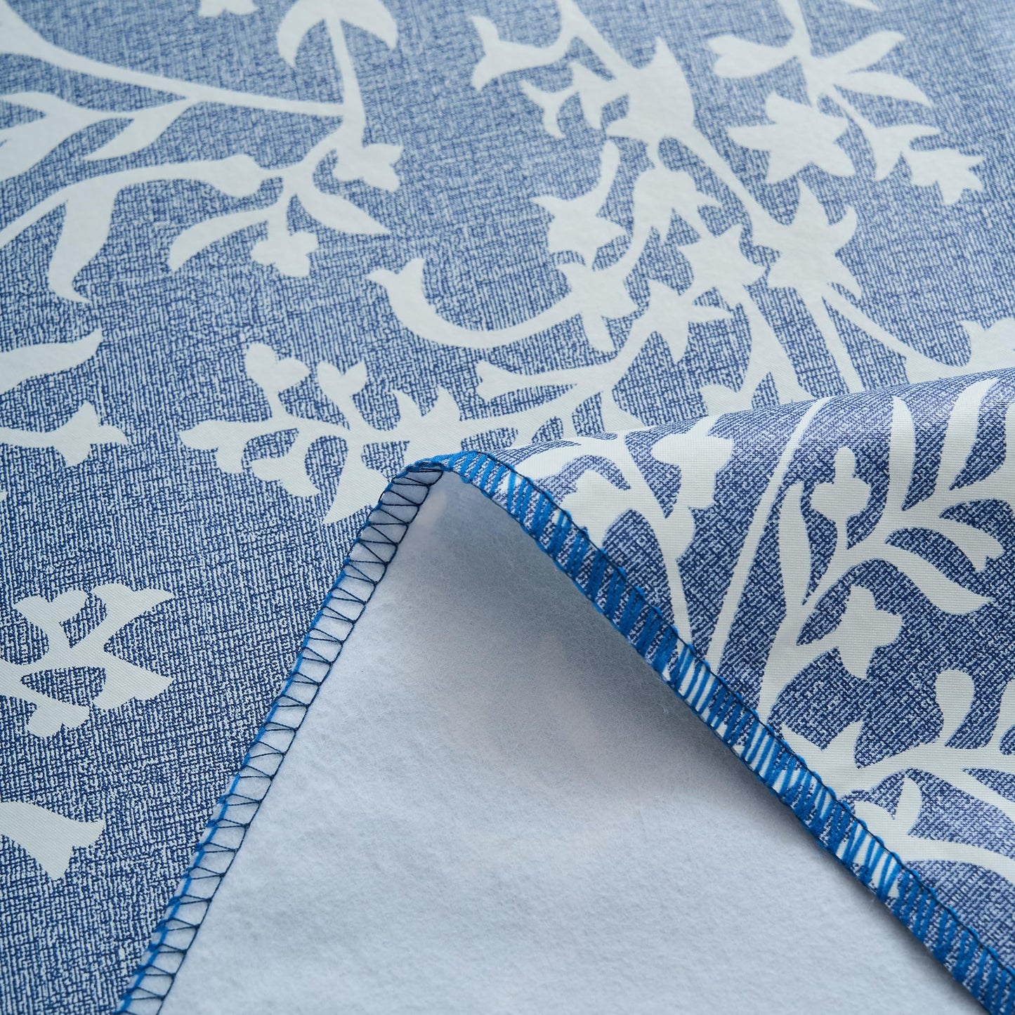 LIBERECOO Vinyl Tablecloth with Flannel Backing –Indigo Botanical Charm, Waterproof, Wipeable, Durable Table Cover – 4 Colors