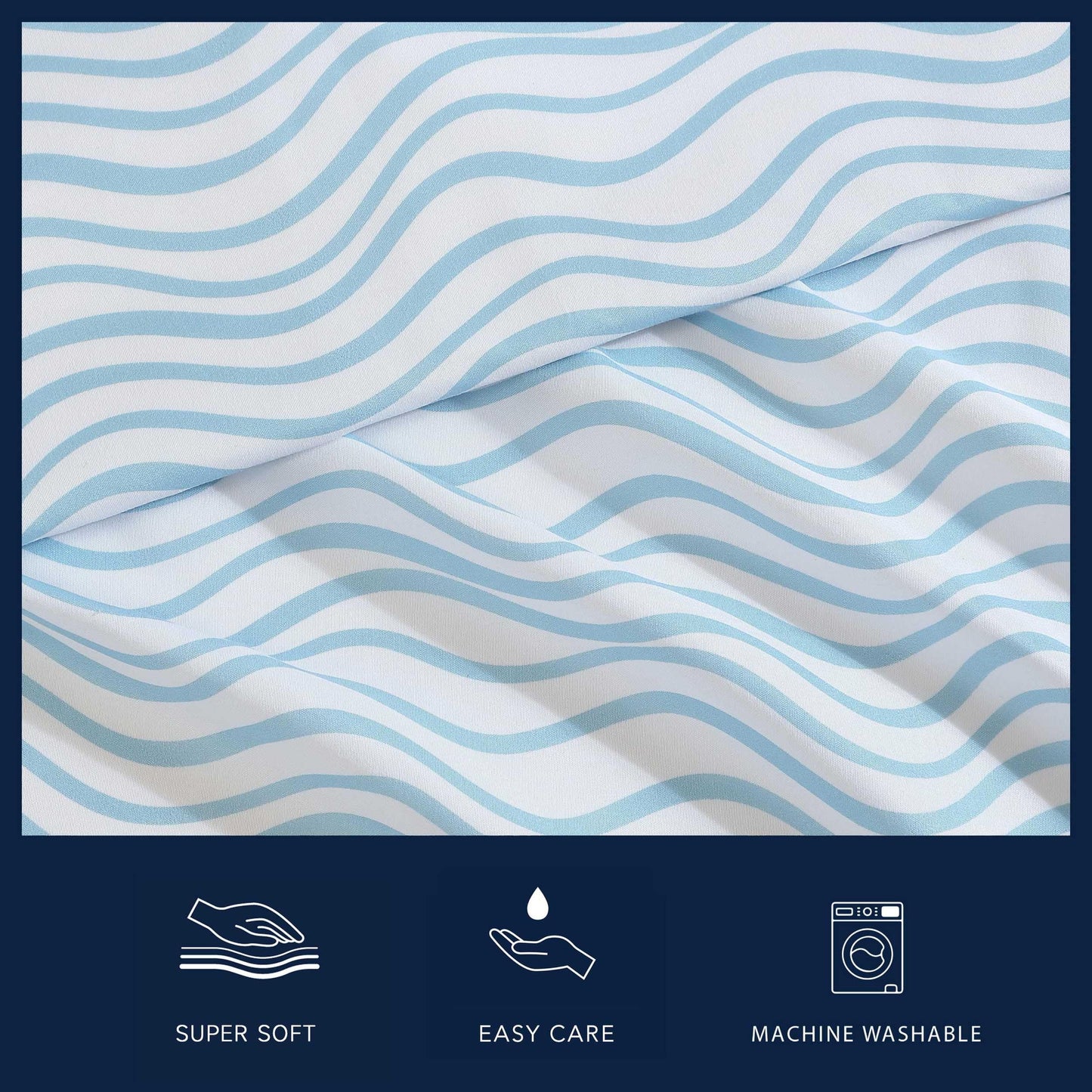 Nautica - Sheet Set, Breathable & Cooling Microfiber Bedding with Matching Pillowcase, Deep Pocket, Fully Elasticized (Linearly Waves Ocean Breeze Blue, Twin)
