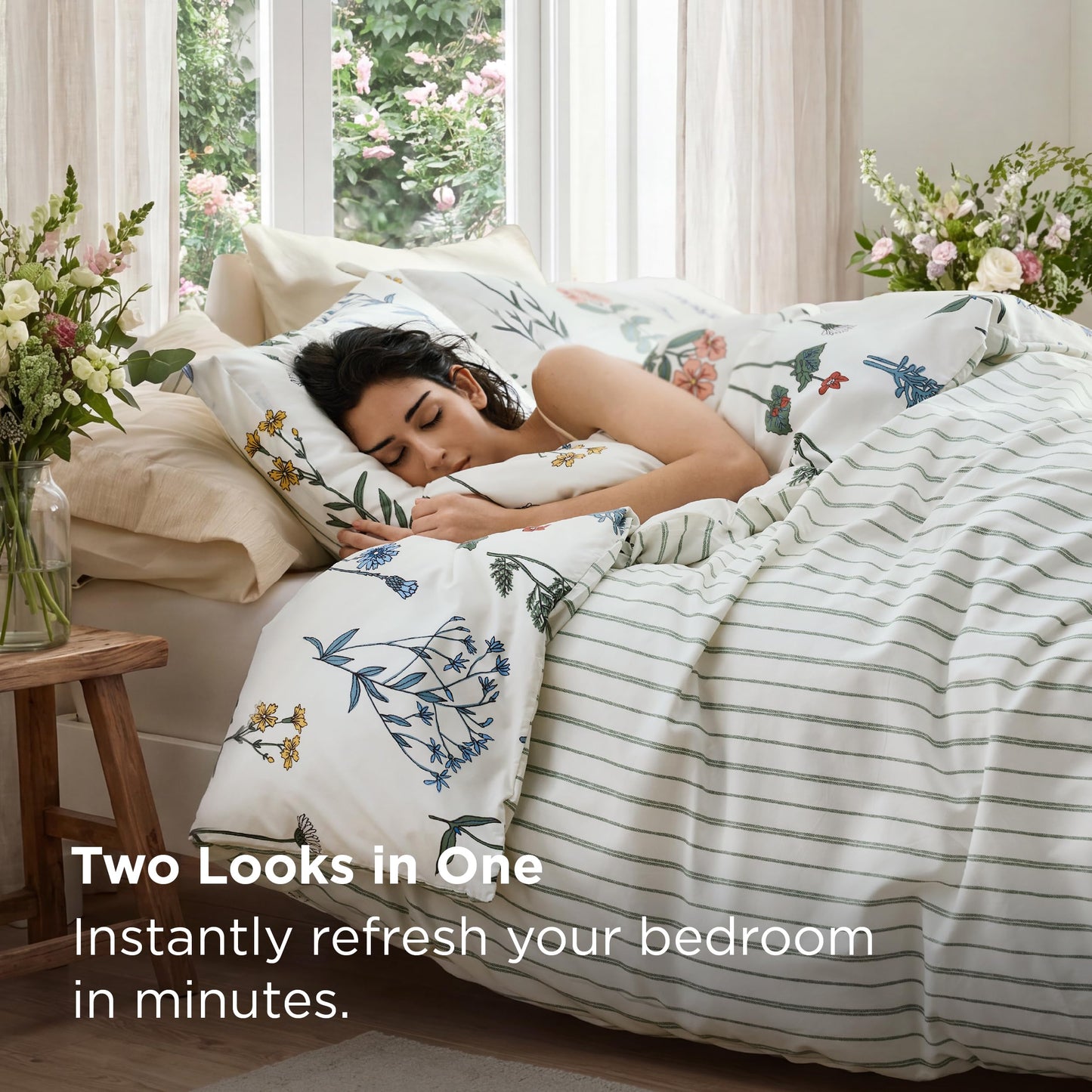 Bedsure Duvet Cover King Size - Reversible Cute Floral Duvet Cover Set with Zipper Closure, 3 Pieces White Bedding Set with 8 Corner Ties and 2 Pillow Shams 20"x36"