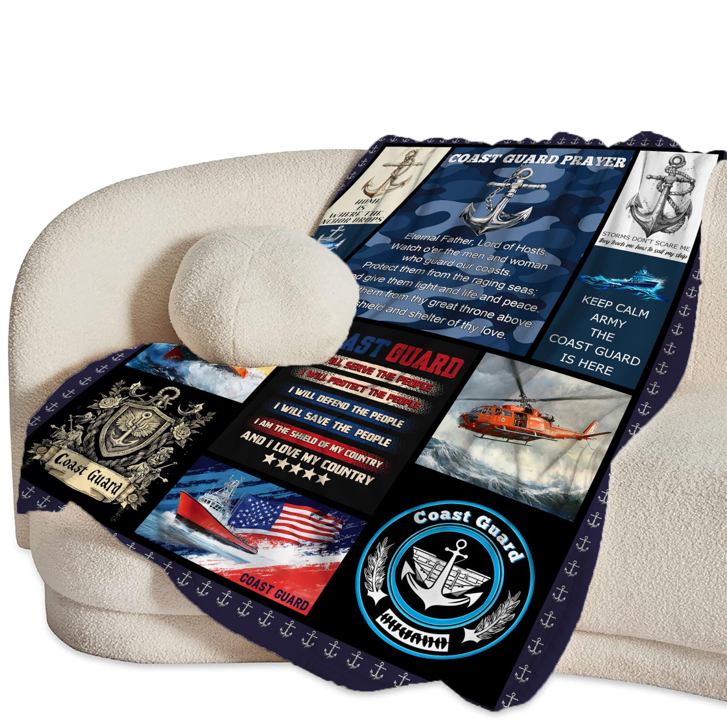 Coast Guard Blanket Soft Fuzzy Fleece Navy Coastal Anchor Blankets Decor Cozy Warm Plush Flannel Blanket Gifts for Men Women Boys Girls Home Chair Sofa Couch Bed 50"X40"