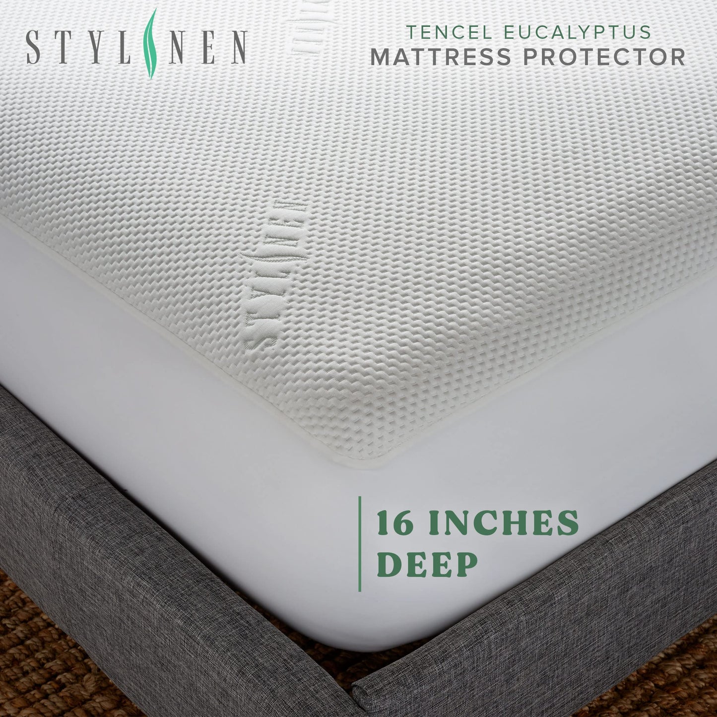 STYLINEN Tencel Eucalyptus Waterproof Mattress Protector - 100% Waterproof, Ultra Soft & Cooling with 16 Deep Pockets, Noiseless Protection from Stains & Spills (Queen)