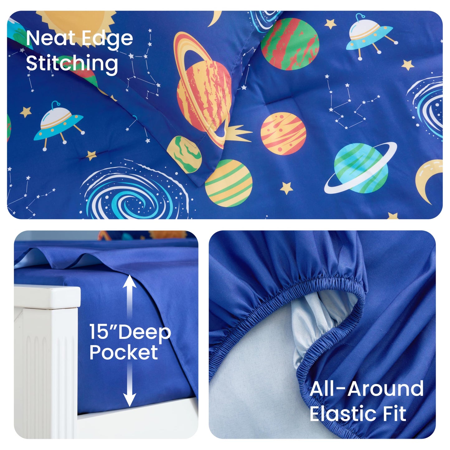 Joiedomi Kids Comforter Set Bedding Set for Boys Girls Super Soft Microfiber Bed in a Bag with Comforter Sheets Pillowcase Sham, Dark Blue Cosmic Space, Full