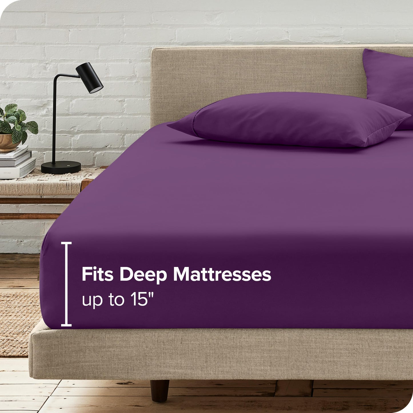 Bare Home Fitted Sheet + Pillowcase Set - Luxury 1800 Ultra-Soft Microfiber - Double Brushed - Deep Pockets - Easy Fit - Fitted Sheet and Pillowcases (Full, Plum)