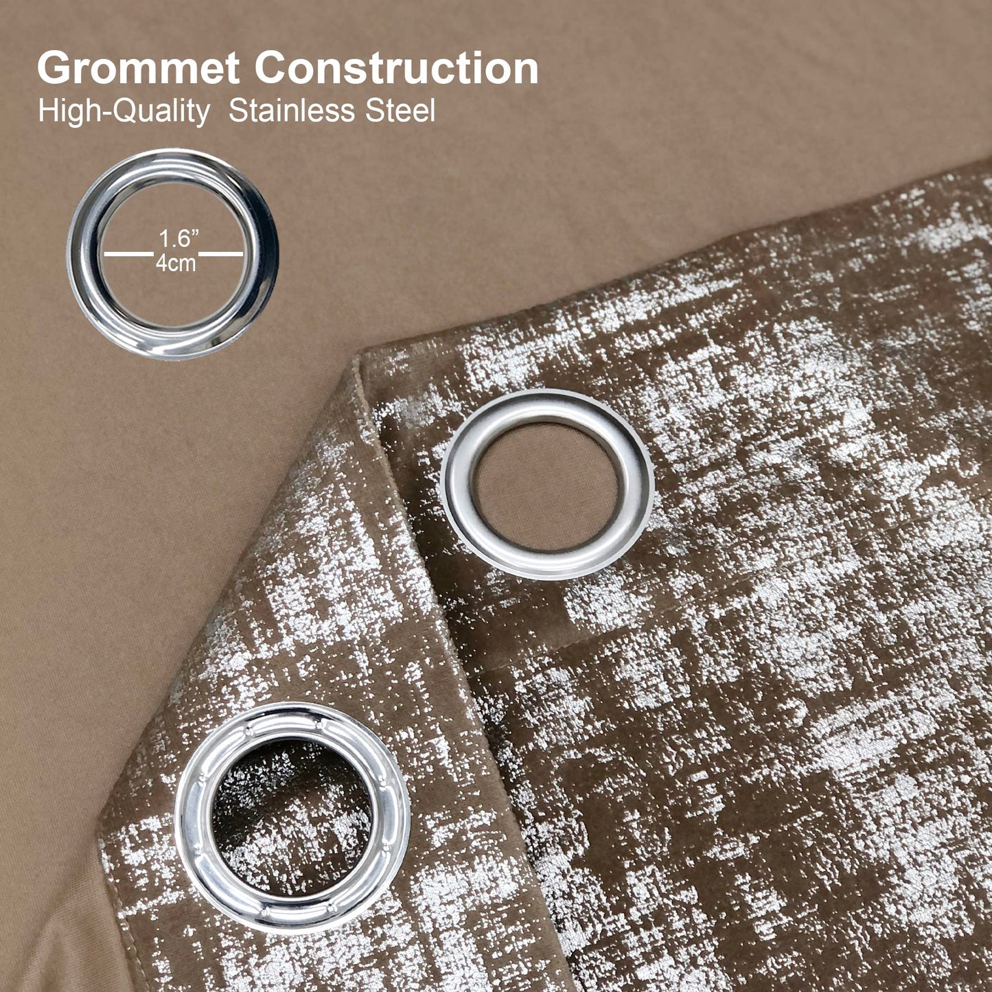 always4u Mocha Soft Velvet Curtains 95 Inch Length Luxury Bedroom Curtains Silver Foil Print Window Treatments for Living Room Bedroom Set of 2