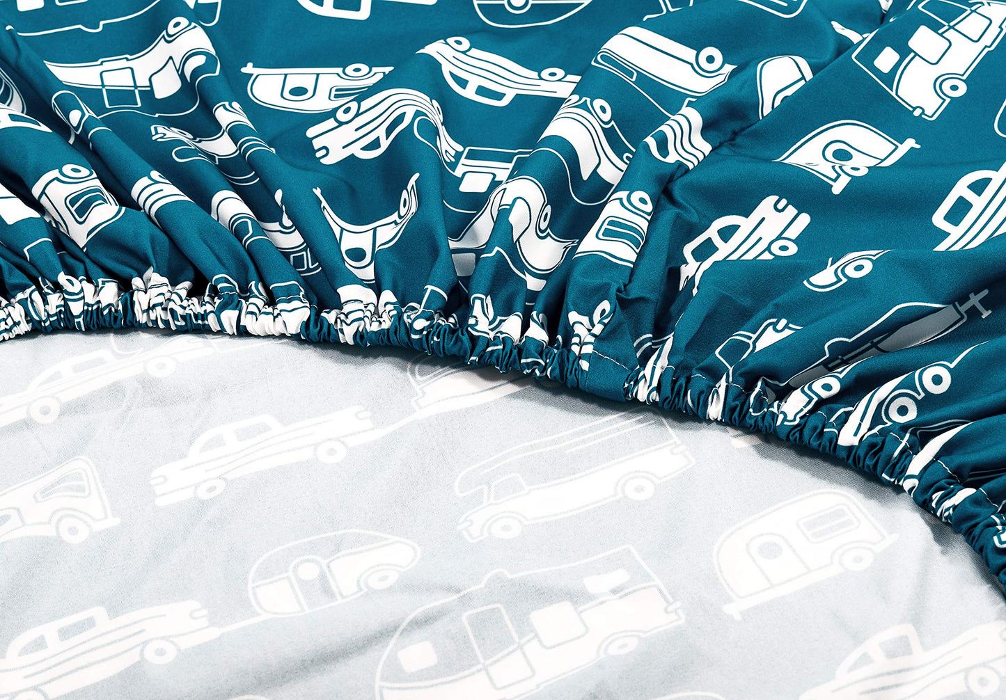 Camco Life is Better at The Campsite Queen-Size Bed Sheets | Set Includes (1) Fitted, (1) Flat Sheet and (2) Pillow Cases | Blue RV Print (53298)