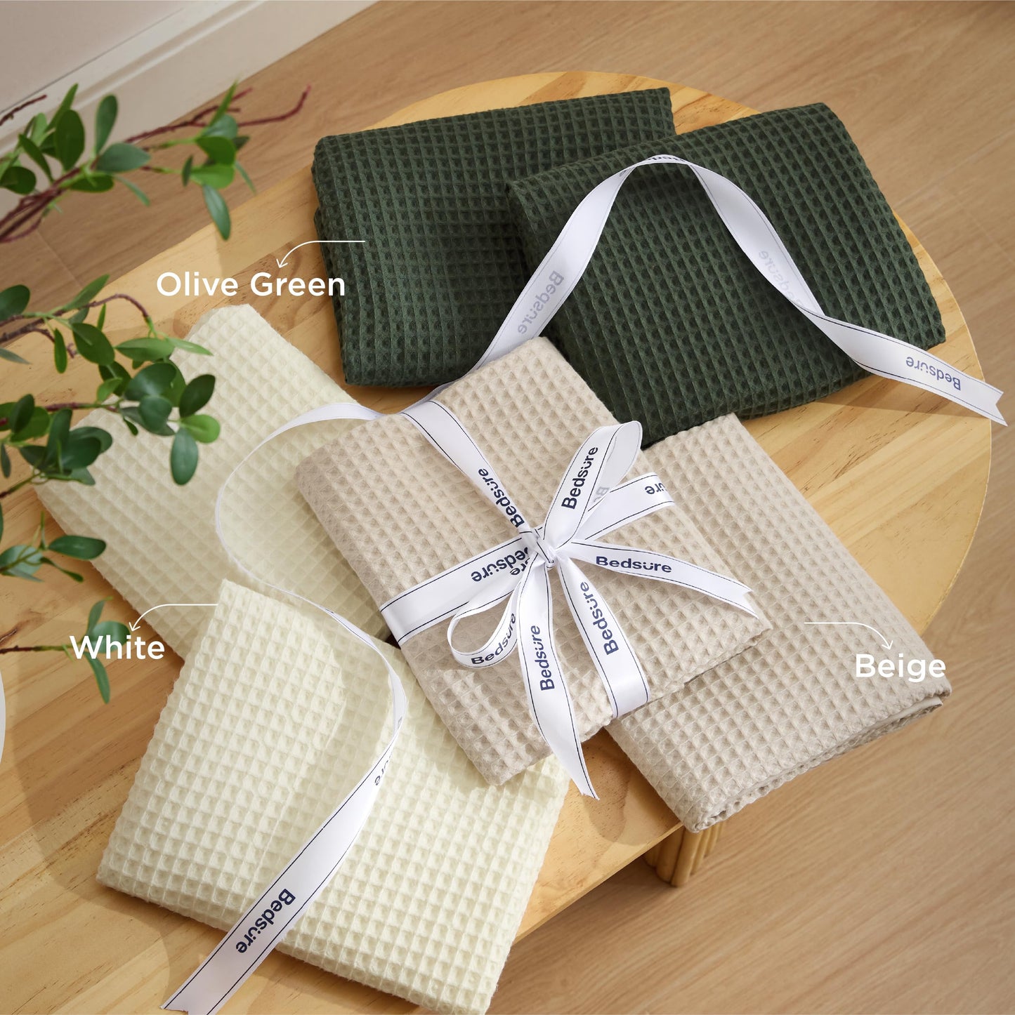 Bedsure Cream Queen Bedding Comforter Set, Waffle Breathable Bedding Set, All Season Comforter with 3 Pieces, 1 Waffle Weave Comforter (90"x90") and 2 Pillowcases (20"x26")