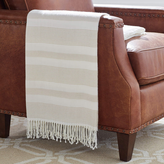 Amazon Brand – Stone & Beam Striped Throw Blanket, Soft and Easy Care, 80" x 60", Fringed, Natural