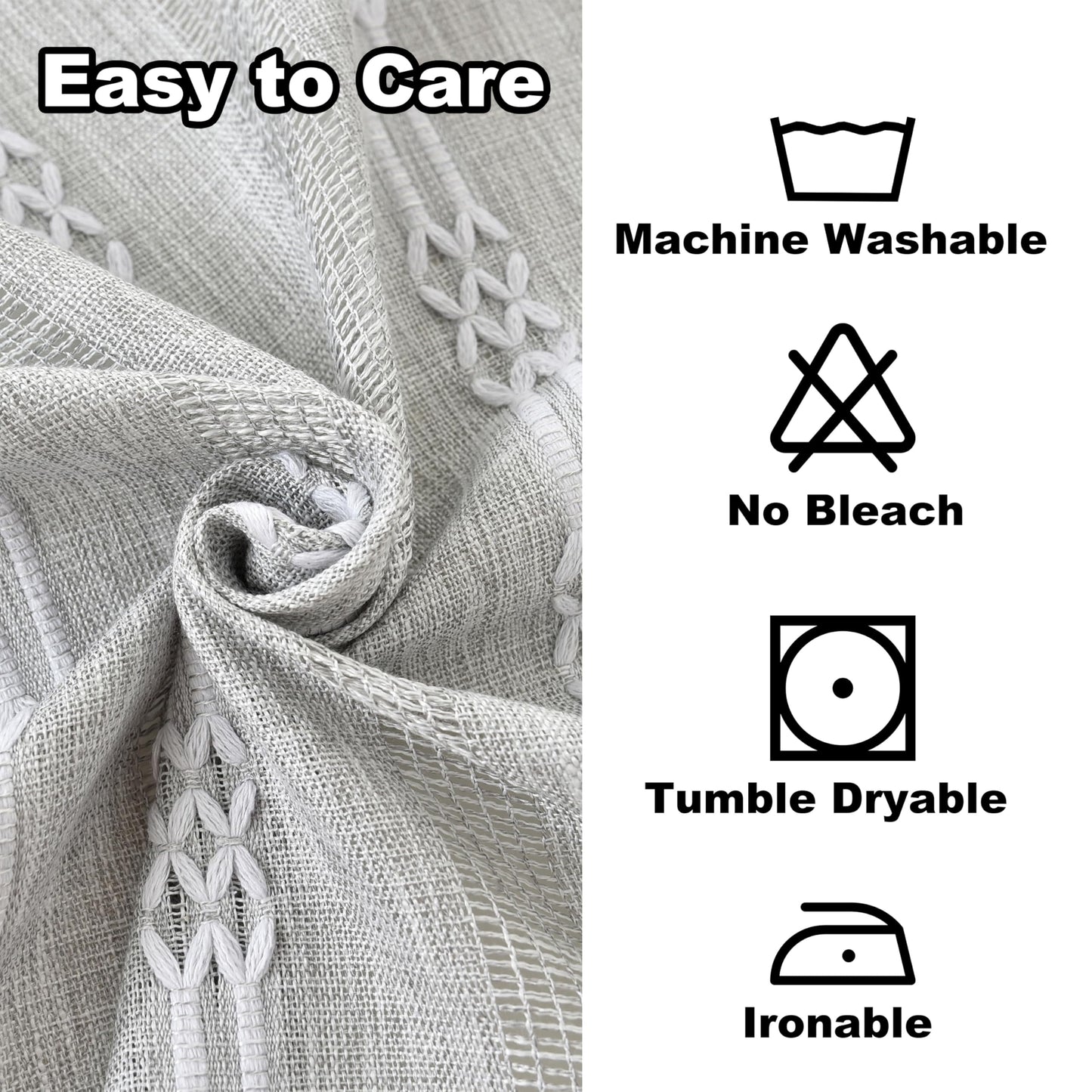Limalred Farmhouse Striped Embroidery Small Square Tablecloth, Openwork Heavy Weight Linen Wrinkle Resistant Tablecloths End Table Cover for Nightstand Bedside Table Decor 36x36 Inch Grey