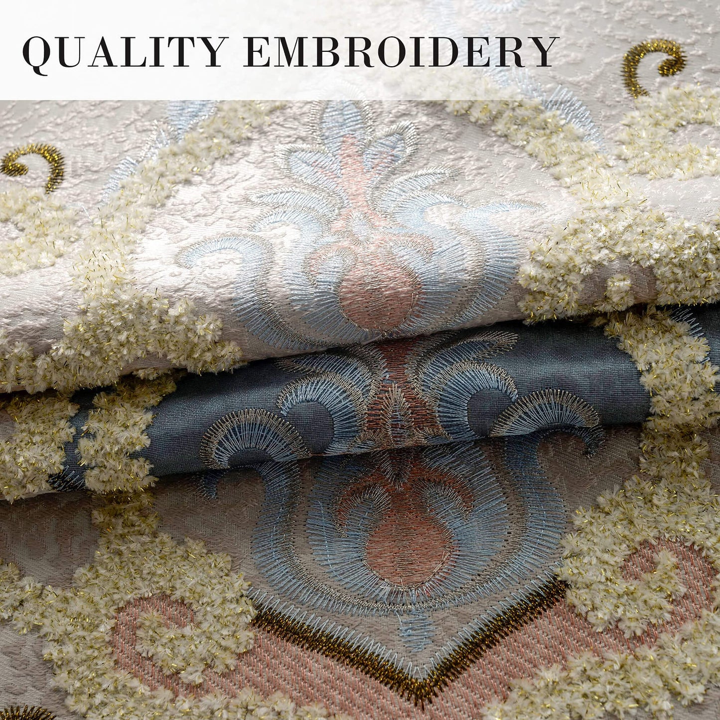 VOGOL Embroidered Curtains 84 inches Long Grommet Window Treatment Voile Panel Drape for Living Room Kitchen, Two Panels, W54 x L84 inch